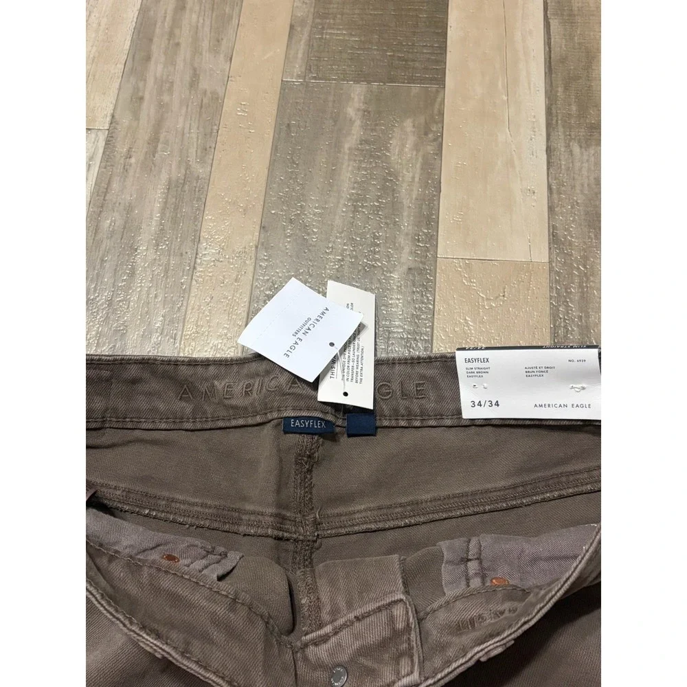 NWT American Eagle Mens 34x34 EasyFlex Slim Straight Dark Brown Jeans Stretch